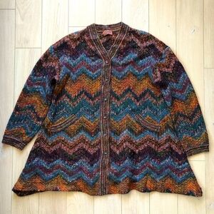 Vintage Missoni Made in Italy Chevron Knit Wool Mohair Cardigan Women’s 90s